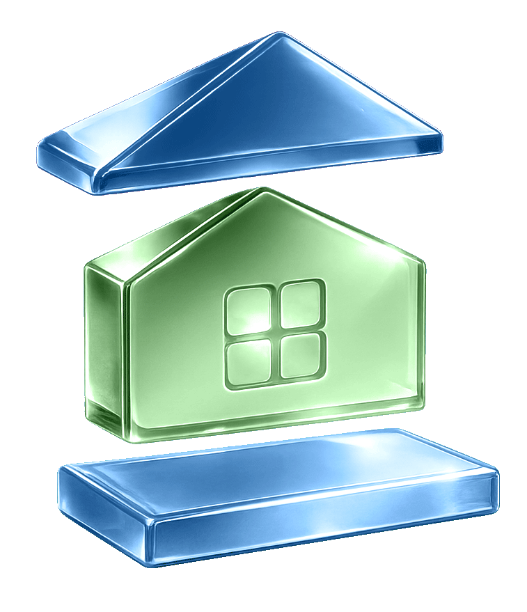 Glass house layers with the walls highlighted