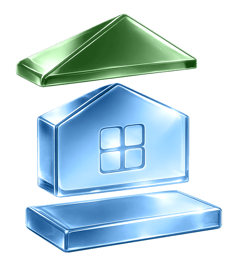 Glass house layers with the roof highlighted